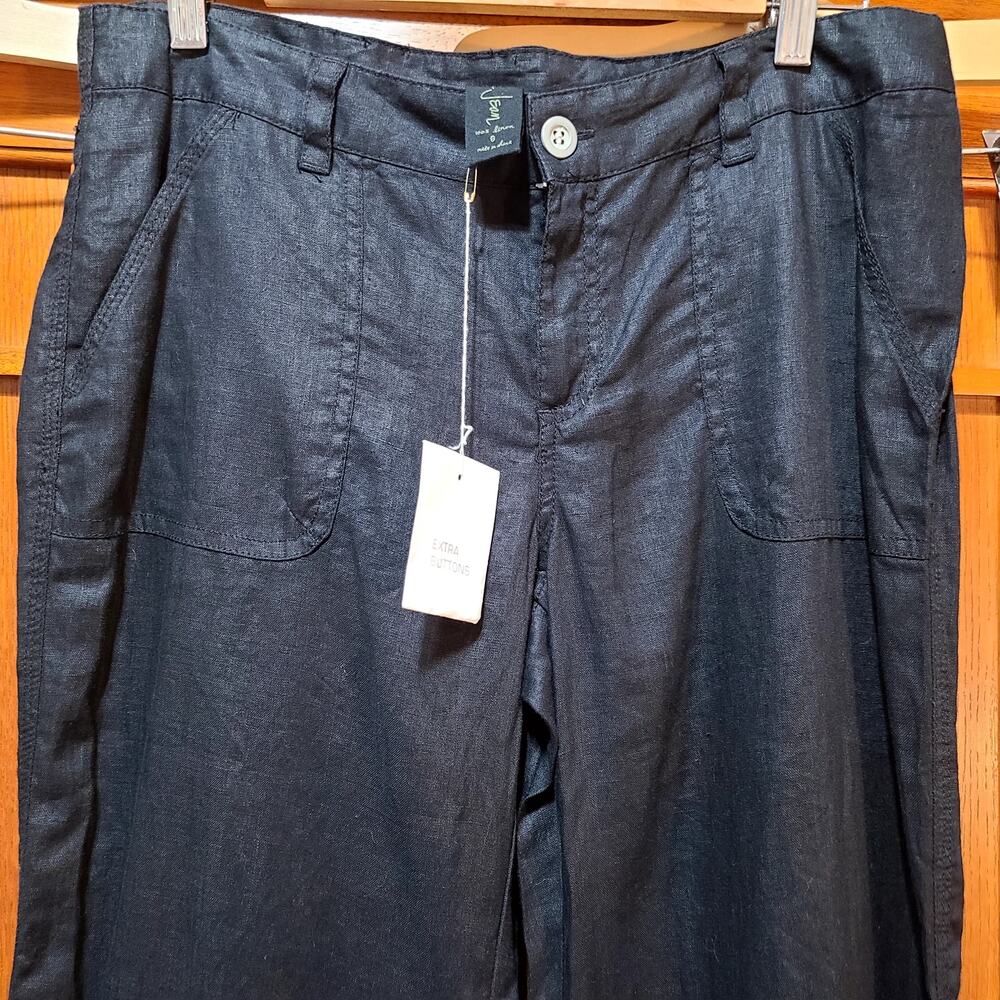 Jean Womens Black 100% Linen Wide Leg Pants NWT Size 8 Pockets Career Casual